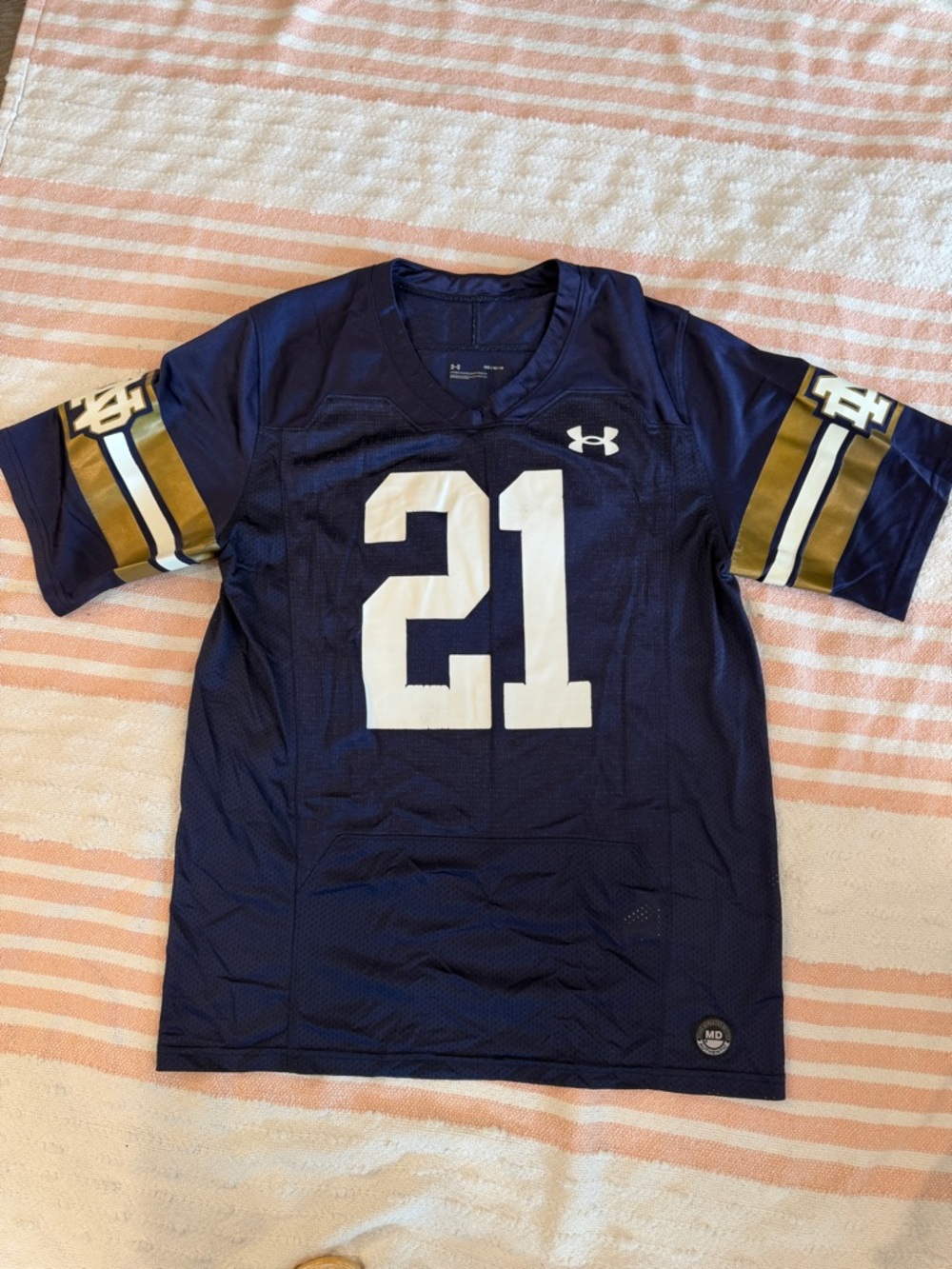 Under Armour Notre Dame #21 2021 Shamrock Series Navy Replica Jersey Mens M